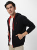 Men's Black, Red Cotton Zippered Hooded Sweatshirt