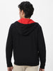 Men's Black, Red Cotton Zippered Hooded Sweatshirt