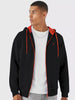 Men's Black, Red Cotton Zippered Hooded Sweatshirt