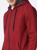 Men's Maroon, Navy Cotton Zippered Hooded Sweatshirt