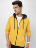 Men's Yellow, Navy Cotton Zippered Hooded Sweatshirt