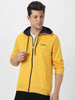 Men's Yellow, Navy Cotton Zippered Hooded Sweatshirt