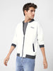 Men's White Cotton Zippered Varsity Sweatshirt