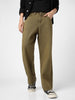 Men's Dark Olive Loose Baggy Fit Washed Jeans Non-Stretchable