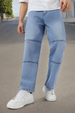 Men's Ice Blue Loose Baggy Fit Cut and Sew Panelled Jeans Non-Stretchable