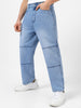 Men's Ice Blue Loose Baggy Fit Cut and Sew Panelled Jeans Non-Stretchable