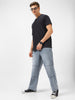 Men's Grey Loose Baggy Fit Cut and Sew Panelled Jeans Non-Stretchable