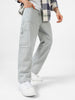 Men's Ice Grey Loose Baggy Fit Washed Cargo Jeans With 6 Pockets Non-Stretchable