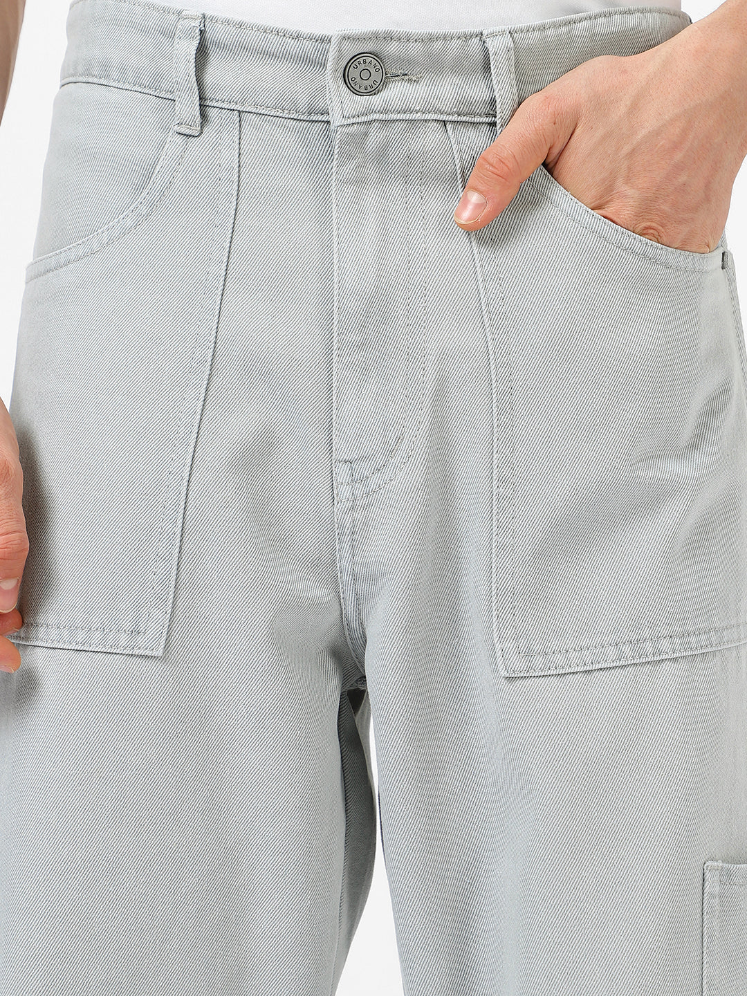 Men's Ice Grey Loose Baggy Fit Washed Cargo Jeans with 6 Pockets Non-Stretchable