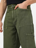 Men's Olive Green Loose Baggy Fit Washed Cargo Jeans With 6 Pockets Non-Stretchable