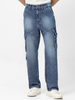 Men's Blue Loose Fit Cargo Jeans With 7 Pockets Non Stretchable