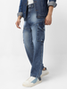 Men's Blue Loose Fit Cargo Jeans With 7 Pockets Non Stretchable