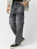 Men's Grey Loose Fit Cargo Jeans With 7 Pockets Non Stretchable