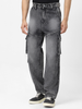 Men's Grey Loose Fit Cargo Jeans With 7 Pockets Non Stretchable