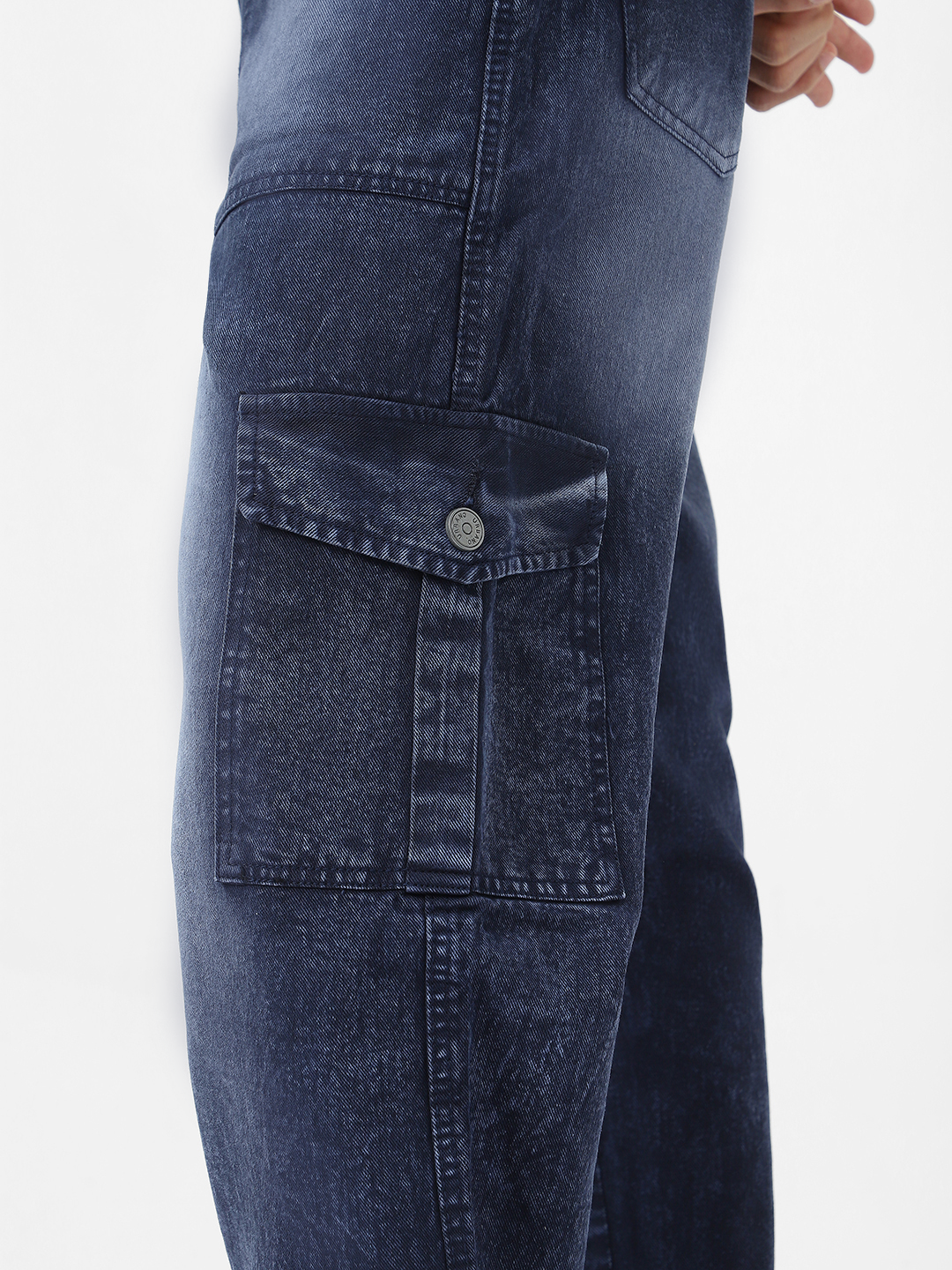 Men's Navy Loose Fit Cargo Jeans With 6 Pockets Non Stretchable