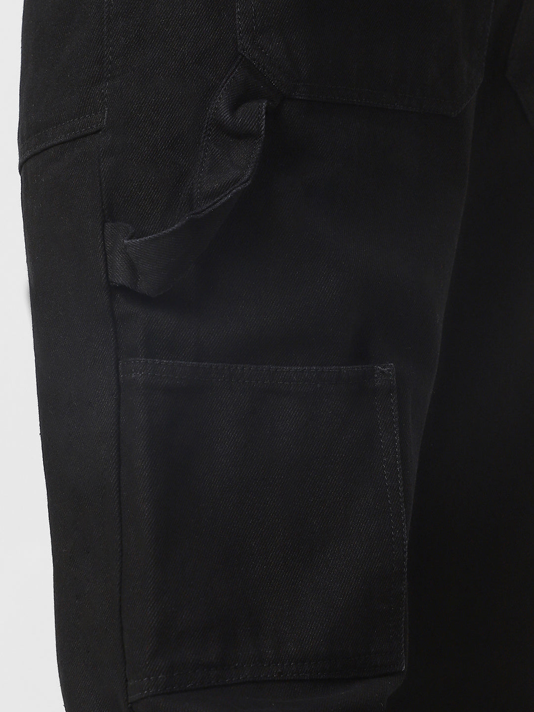 Men's Black Loose Fit Cargo Carpenter Jeans With 6 Pockets Non-Stretchable