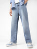 Men's Light Blue Loose Baggy Fit Washed Jeans Non-Stretchable