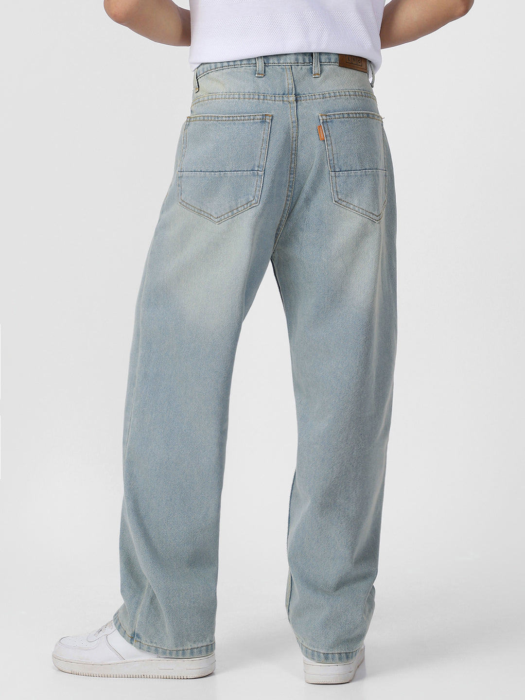 Men's Ice Blue Loose Baggy Fit Washed Jeans Non-Stretchable