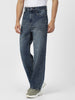 Men's Blue Loose Baggy Fit Washed Jeans Non-Stretchable