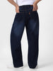 Men's Dark Blue Loose Baggy Fit Washed Jeans Non-Stretchable