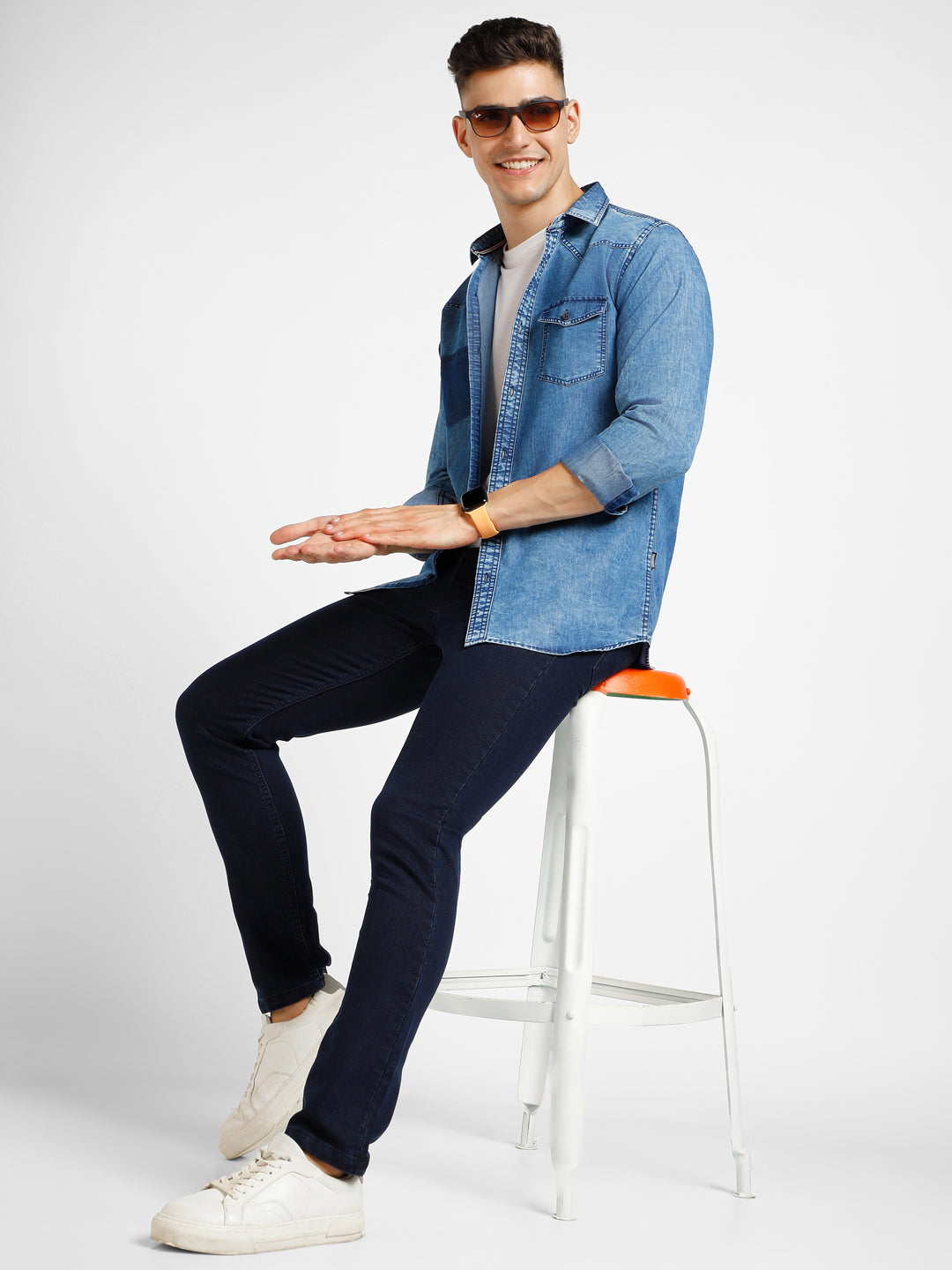 Men's Navy Blue Slim Fit Washed Jeans Stretchable