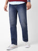 Men's Dark Blue Straight Fit Washed Jeans Stretchable