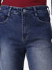 Men's Dark Blue Straight Fit Washed Jeans Stretchable