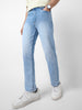 Men's Ice Blue Straight Fit Washed Jeans Stretchable