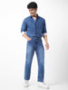 Men's Blue Straight Fit Washed Jeans Stretchable