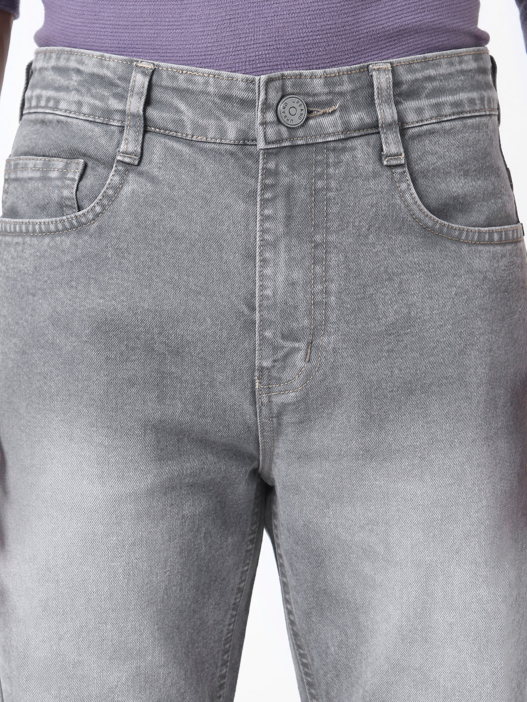 Men's Grey Straight Fit Washed Jeans Stretchable