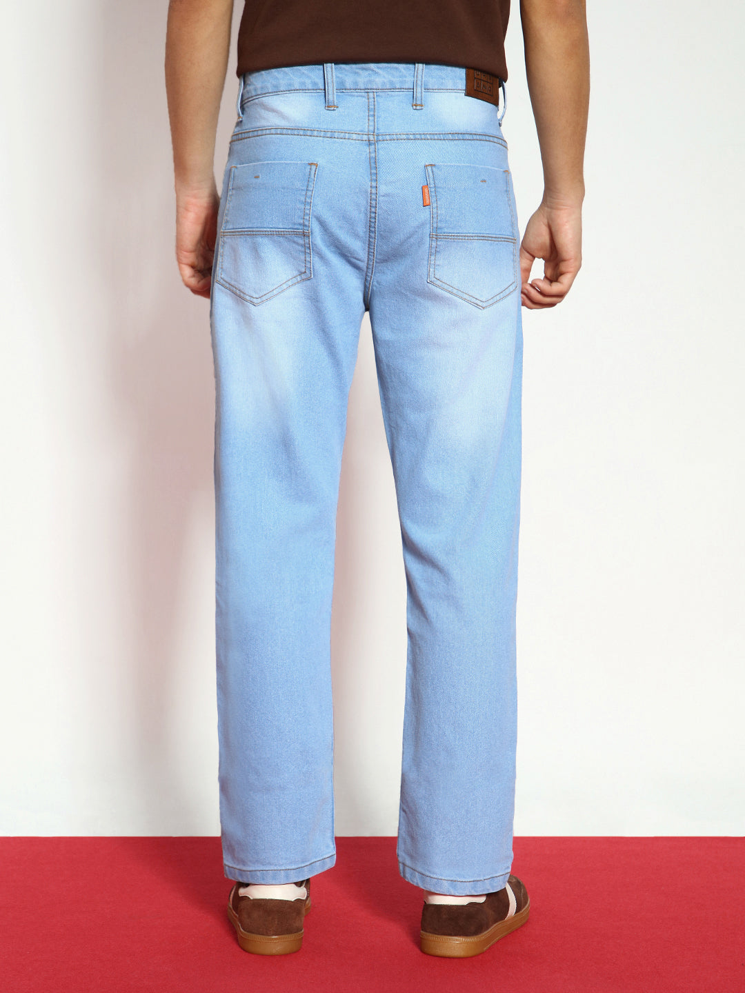 Men's Ice Blue Straight Fit Washed Jeans Stretchable