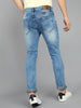 Men's Blue Slim Fit Heavy Washed Mild Distressed Patched Jeans Stretch