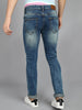 Men's Blue Slim Fit Heavy Washed Mild Distressed Patched Jeans Stretch