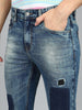 Men's Blue Slim Fit Heavy Washed Mild Distressed Patched Jeans Stretch