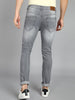 Men's Grey Slim Fit Heavy Washed Mild Distressed Jeans Stretchable