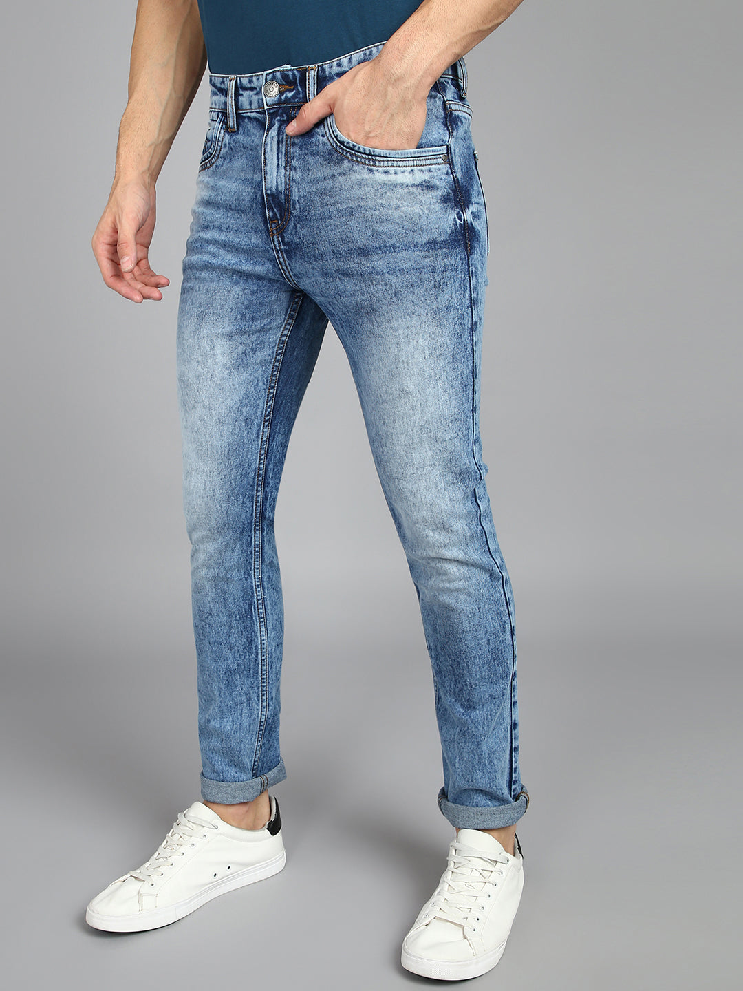 Men's Blue Slim Fit Heavy Washed Jeans Stretchable