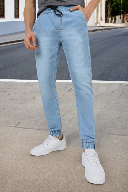 Light blue jean joggers mens on sale