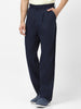 Men's Navy Loose Baggy Fit Solid Korean Trousers Stretchable