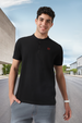 Men's Black Solid Mandarin Collar Slim Fit Cotton T-Shirt