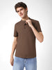 Men's Cocoa Brown Solid Mandarin Collar Slim Fit Half Sleeve Cotton T-Shirt