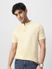 Men's Cloud Cream Solid Mandarin Collar Slim Fit Half Sleeve Cotton T-Shirt