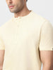 Men's Cloud Cream Solid Mandarin Collar Slim Fit Half Sleeve Cotton T-Shirt