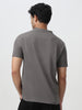 Men's Dark Grey Solid Mandarin Collar Slim Fit Half Sleeve Cotton T-Shirt