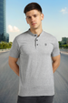 Men's Grey Melange Solid Mandarin Collar Slim Fit Half Sleeve Cotton T-Shirt