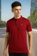 Men's Maroon Solid Mandarin Collar Slim Fit Half Sleeve Cotton T-Shirt