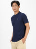 Men's Navy Blue Solid Mandarin Collar Slim Fit Cotton T-Shirt