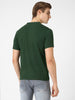 Men's Bottle Green Solid Mandarin Collar Slim Fit Half Sleeve Cotton T-Shirt