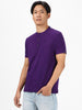 Men's Purple Solid Mandarin Collar Slim Fit Cotton T-Shirt