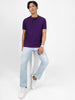 Men's Purple Solid Mandarin Collar Slim Fit Cotton T-Shirt