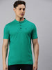 Men's Teal Green Solid Mandarin Collar Slim Fit Cotton T-Shirt